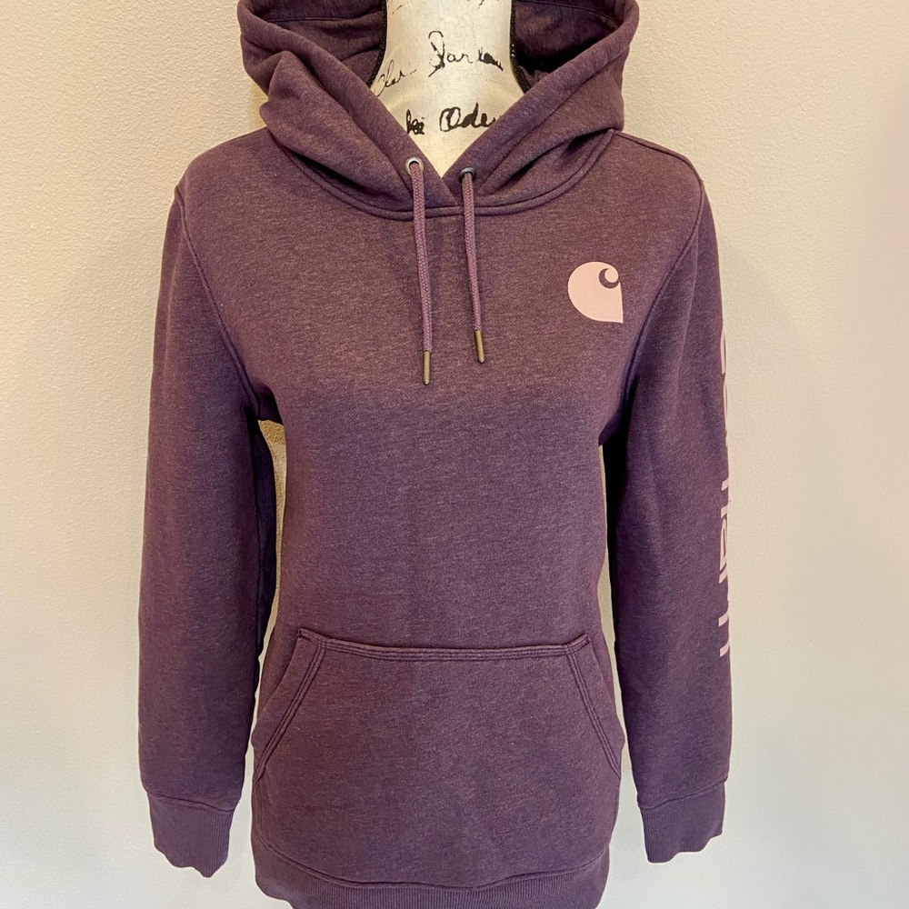 Carhartt Clarksburg Logo Graphic Hoodie Pullover Thick Relaxed Sweatshirt Medium - Picture 4 of 10